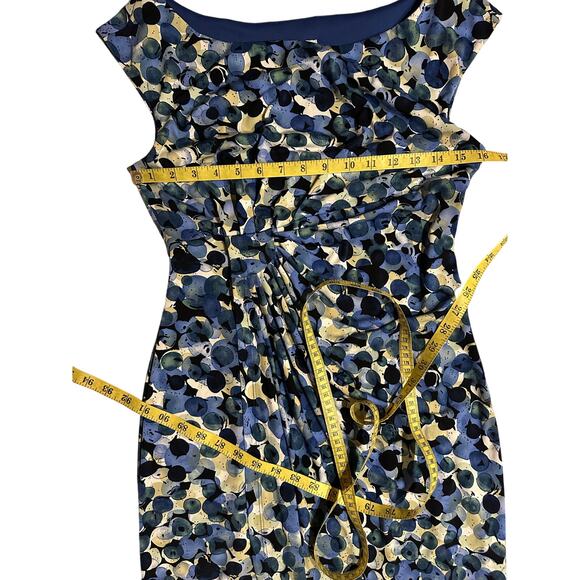 Dressbarn Signature Sadie Dress 8 Blue Purple Circle Sleeveless Ruched Stretch - Picture 3 of 7